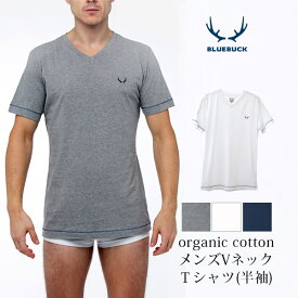 BLUEBUCK オーガニックコットン メンズVネックTシャツ(半袖) | オーガニック コットン メンズ カットソー Tシャツ インナー 綿 ギフト プレゼント 誕生日 父の日 敏感肌 Vネック 半袖 敏感肌 [M便 1/1]