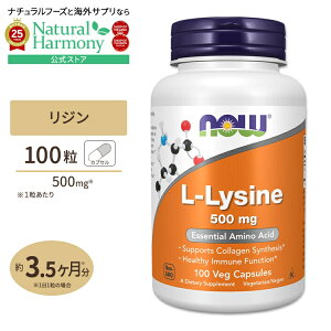 [�����Ɣ����܂Ƃ߂ăP�A!]L-���W�� 500mg 100�� NOW Foods (�i�E�t�[�Y) L-Lysine 500mg 100caps �J�v�Z�� ���V�� �A�~�m�_ ���N�T�v�������g �h�{�⏕�H�i �C�O �A�����J