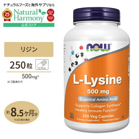 【店内8千円以上1000円OFFクーポン】[お肌と髪をまとめてケア!]ナウフーズ L-リジン 500mg 250カプセル NOW Foods LYSINE 500mg 250 CAPS 必須アミノ酸 健康サプリメント 栄養補助食品 海外 アメリカ