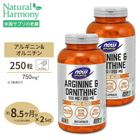 L-アルギニン＆ L-オルニチン 500mg 250mg 250粒 NOW Foods(ナウフーズ) 単品 セット