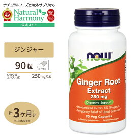 【当店過去最大級MAX2540円OFFクーポン】[健康なめぐりをサポート]ジンジャールート（根）エキス 250mg 90粒 NOW Foods(ナウフーズ) NOW Ginger Root Extract 250mg 90Vcaps ベジタリアンカプセル 健康サプリメント 栄養補助食品 海外 アメリカ