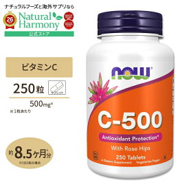 [キレイと元気をサポート！]ナウフーズ ビタミンC 500mg ローズヒップ配合 250粒 タブレット NOW Foods Vitamin C-500 Tablets アスコルビン酸 ビタミンサプリ 定番成分 季節の変わり目