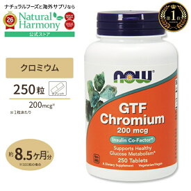 [燃焼をサポート!]GTF クロミウム 200mcg イーストフリー 250粒 NOW Foods (ナウフーズ) GTF Chromium 200mcg 250tb タブレット 健康サプリメント 栄養補助食品 海外 アメリカ ミネラル クロム