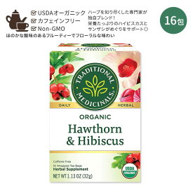 【最大1000円OFFクーポン】[ホッと一息タイムに]トラディショナルメディシナル ホーソン&ハイビスカス ティーバッグ 16包 32g (1.13oz) Traditional Medicinals Heart Tea with Hawthorn ノンカフェイン オーガニック ハーブティー サンザシ