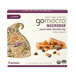 �S�[�}�N�� �}�N���o�[ �s�[�i�b�c�o�^�[�`���R�`�b�v 4�{�� GoMacro MacroBar Organic Vegan Protein Bars - Peanut Butter Chocolate Chip �y�����񂹏��i�z