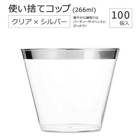 マンフィックス 使い捨てコップ クリア シルバー 266ml (9oz) 100個入り Munfix Silver Rimmed Plastic Cups クリアカップ クリアコップ プラスチックカップ シルバーリム 使い捨て プラコップ