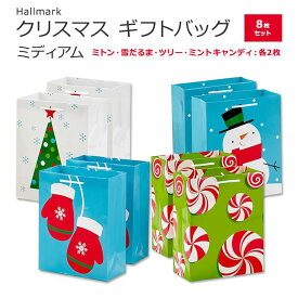 ホールマーク クリスマスギフトバッグ ミディアム 8枚セット 4種のデザイン 各2枚 Hallmark Image Arts Medium Christmas Gift Bag ミトン 雪だるま ツリー ミントキャンディ ペーパーバッグ 紙袋 手提げ