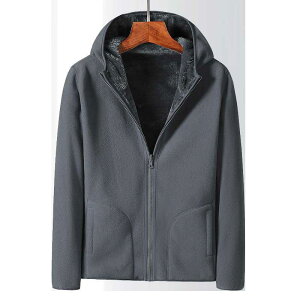 フリースジャケット メンズ 裏起毛 無地 リバーシブル ボアジャケット 厚手 暖かアウター フード付き 両面着用 秋服2022