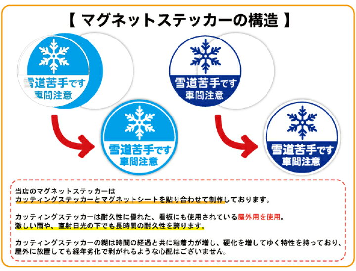 楽天市場】【マグネットステッカー】雪道苦手です 車間注意 丸型安全 