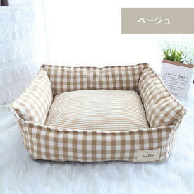 【マラソン最大2000円OFFCP×P5倍】ペットベッド カバー洗える コットン リネン かわいい 猫 小型犬 中型犬 大型犬 S M L チェック柄 ふわふわ ふかふか 快適 スクエア ペットクッション 大きい 小さい 猫ベッド 犬ベッド ペットソファー ペットベット おしゃれ