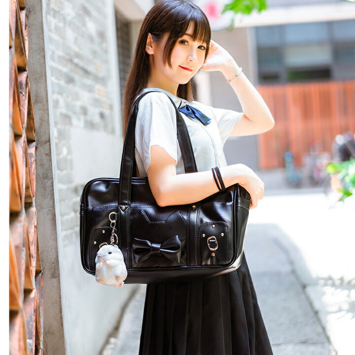 楽天市場 バッグ レッスンバッグ スクールバック Puレザー スクールバッグ Pu 合皮 スクールバッグ Jk制服バッグ 通学 大容量 シンプル ショルダーバッグ 合皮 スクバ 通学バッグ ハンドバッグ 可愛い 蝶結び Haru2 楽天市場店