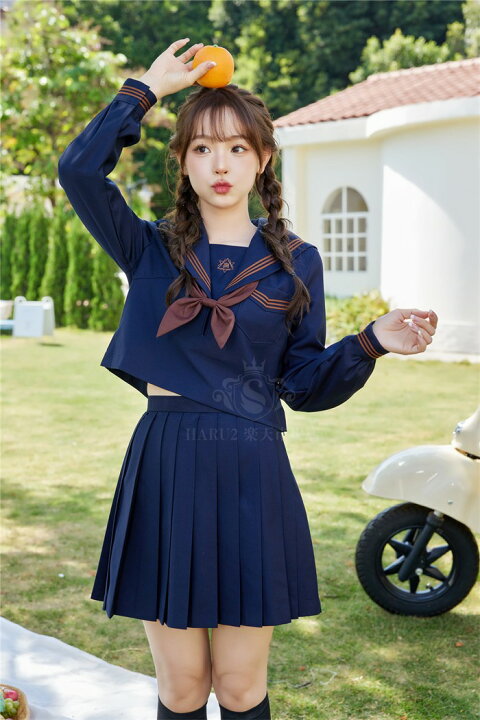 楽天市場】セーラー服 レディース 学生服 紺色 長袖 上下3点セット  