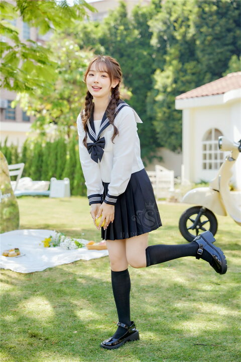 楽天市場】セーラー服 黒 コスプレ 長袖 スカート ロング 3点セット 