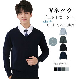 【ポイント5倍 マラソン期間限定】セーター メンズ 男子 ニット コットン100% 綿100% 制服 スクールセーター 5色 学生服 厚手 高校生 春秋冬 無地 中学生 ニット vネック 洗える 通学 学校 暖かい ニットセーター ベージュ ネイビー グレー 黒 チャコール プレゼント ギフト