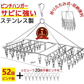 【レビューで20個予備ピンチおまけ】ピンチハンガー ステンレス 52ピンチ 折りたたみ コンパクト 室内干し 室内物干し ピンチ タオル干し 物干し グッズ ステンレスピンチハンガー 洗濯ハンガー 洗濯物干し 物干しハンガー ピンチ 洗濯ばさみ 割れない