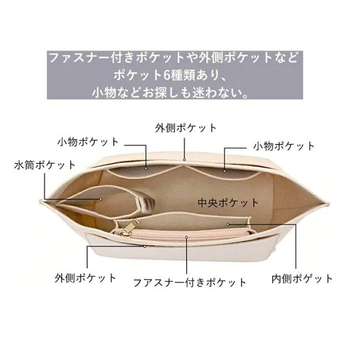 バッグインバッグロンシャンインナーバッグ自立軽い軽量整理仕切りファスナー付き小さめ大きめフェルトバックインバックインナーバックルプリアージュslFEILERIACUCCIルイ・ヴィトンイエナ適応水筒ポケット収納大容量トートバッグ用収納バッグ
