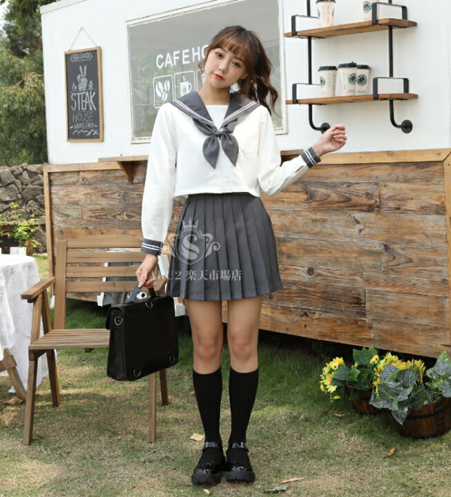 楽天市場 即納 セーラー服 コスプレ 衣装 仮装 制服 学生服 コスチューム 長袖白色 灰色スカート 蝶結び 上下セット セーラー服 女子jk制服 高校生 コスプレ可愛い 学園祭 大人 レディース セクシー コスチューム衣装 ワンダフルデイー Haru2 楽天市場店