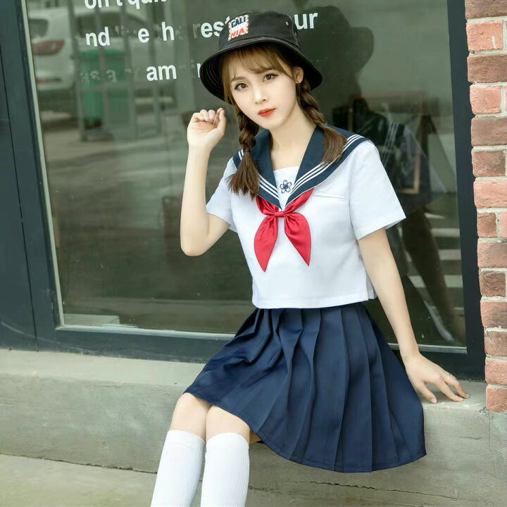 楽天市場 即納 特価 セーラー服 半袖 学生服 白色 ネイビー 4点セット 上下セット 女子制服 Jk制服 コスプレ 高校生 コスプレ可愛い レディース 衣装 Jk服 学園祭 大人 レディース４点セット 清純派 Haru2 楽天市場店