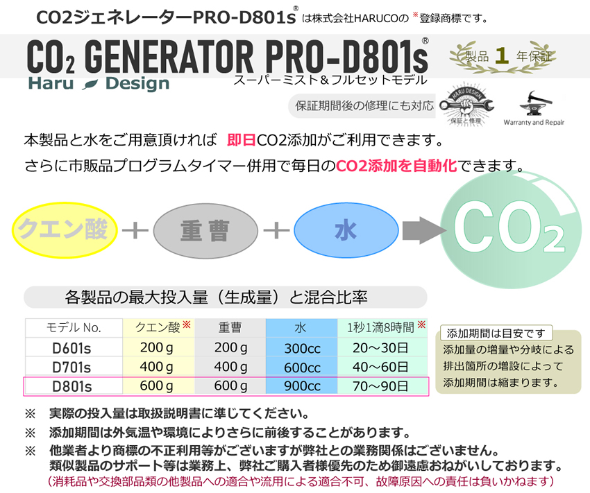 CO2ジェネレーター PRO-D801s Ver 1.4 (スーパーミスト＆フルセットモデル) | HaruDesign