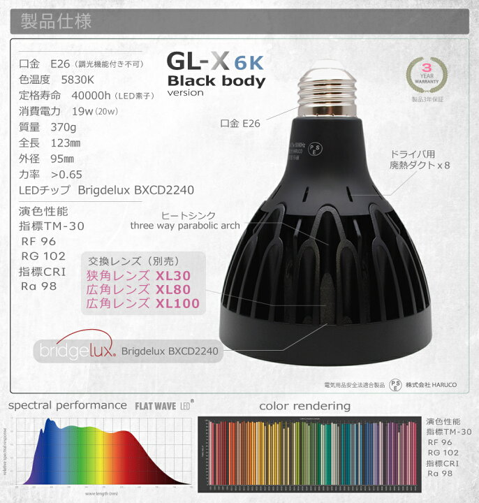 楽天市場】HaruDesign 植物育成ライト GL-X 6K FtW ブラックボディ 