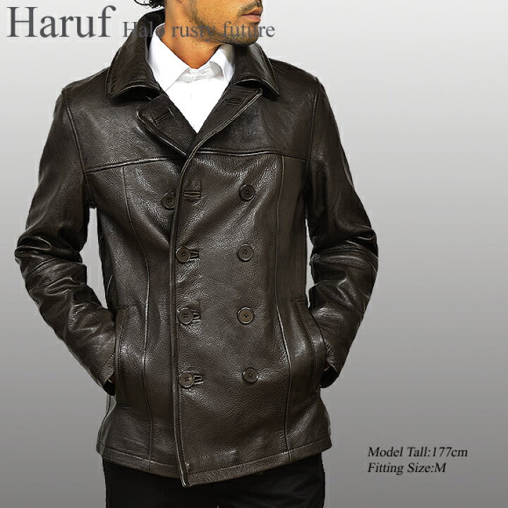 楽天市場】Haruf ピーコート レザーコート メンズ 本革 ダブル レザー 