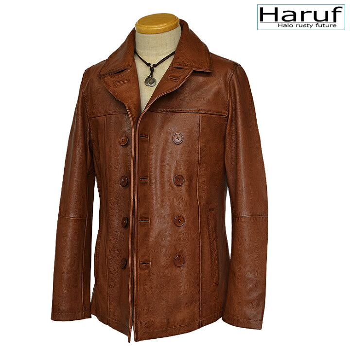 楽天市場】Haruf 本革ビンテージ加工 レザーピーコート メンズ レザー 