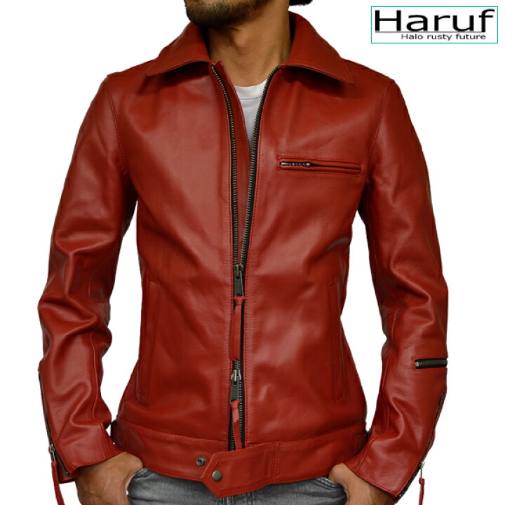 楽天市場 ライダースジャケット メンズ レザージャケット メンズ 革ジャン メンズ 本革 シングルライダース ダブルライダース 本革ジャケット シングル バイク 皮ジャン 赤 レッド 秋冬 Uk2red アウター 本革レザージャケットのハルフ