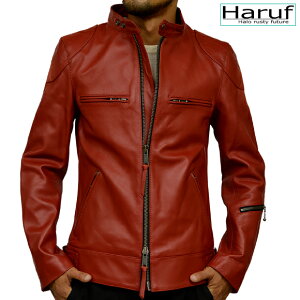 Haruf UK シングル ライダースジャケット レザージャケット 革ジャン メンズ 本革 皮ジャン 革ジャケット バイク シングルライダース バイク ダブルライダース シンプル パッド ライダース 大