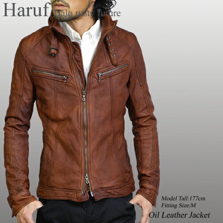 人気ブランドを オイルレザーライダースジャケット メンズ 本革 レザージャケット シングルライダース 革ジャン 革ジャケット ラムレザー メンズアウター キャメル 春 Recomenda Co