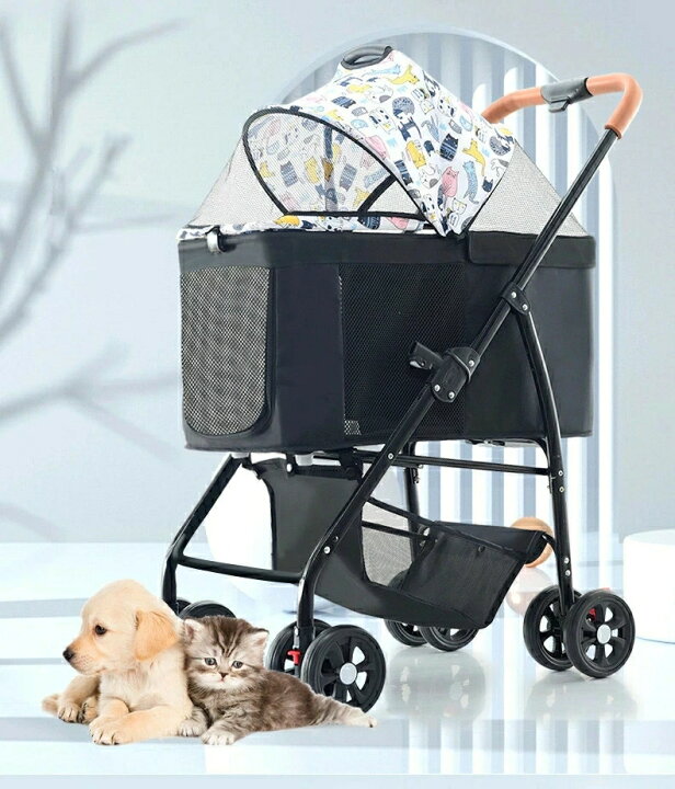 楽天市場】ペットカート 小型犬 ネコ柄 分離式 多頭 猫 犬兼用 2WAY 