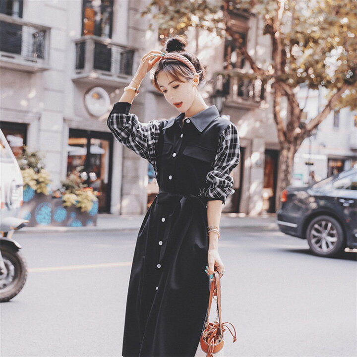 楽天市場 ニットワンピース クラシカル エレガントなワンピース フレンチ ロマンティックなウエスト スリミング ミッドレングス スカート レディース 春秋冬 長袖 パフスリーブ ブラック きれいめ ゆったり 大きいサイズ 裾 切り替え プリーツ ロング丈 ロングワンピース