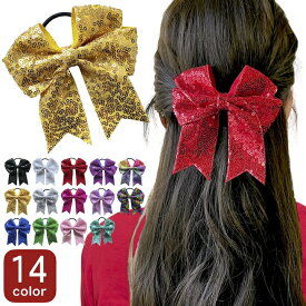 【LINE友だち200円引き対象】ヘアゴム 10.5cm スパンコール リボン ヘアゴム 14カラー リボンヘアゴム キラキラ ゴムポニー ポニーテール レディース ヘアアクセサリー 大人 キッズ 子供 赤 青 白 ピンク ゴールド シルバー ダンス 発表会 推し活 チア かわいい 虹