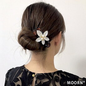 【LINE友だち200円引き対象】【サイド バンスクリップ】ヘアクリップ 花モチーフ バンスクリップ 黒 べっ甲風 ブラウン 小さめ ワンポイント 大人 シンプル パール ブラック サイドバンスクリップ ヘアクリップ レディース 髪留め 韓国 ヘアアクセサリー【MOORN/モーン】