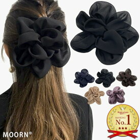【LINE友だち200円引き対象】バレッタ 大きめ シフォン 花 リボン 無地 シンプル 紺 黒 茶色 ベージュ ヘアクリップ ヘアアクセサリー リボン型 レディース 大きい 結婚式 ゲスト 入学式 卒業式 フォーマル 普段使い オフィス 冠婚葬祭 仕事 ヘアアクセ プレゼント