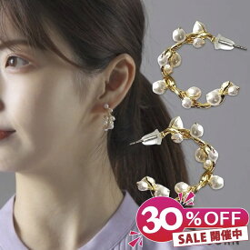 楽天スーパーSALE 30%OFF ［ピアス］フープ パール ピアス 両耳 フープピアス シンプル ゴールド ピアス イヤリング レディース アクセサリー おしゃれ 結婚式 ゲスト パーティー お呼ばれ 入園式 卒園式 入学式 卒業式 デイリー 韓国【MOORN/モーン】MRN-ER23103