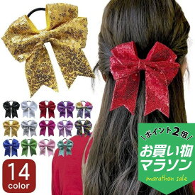 【お買い物マラソンSALE対象】ヘアゴム 10.5cm スパンコール リボン ヘアゴム 14カラー リボンヘアゴム キラキラ ゴムポニー ポニーテール レディース ヘアアクセサリー 大人 キッズ 子供 赤 青 白 ピンク ゴールド シルバー ダンス 発表会 推し活 チア かわいい 虹
