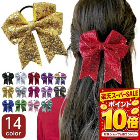 【SALE中エントリーでP10倍！】ヘアゴム 10.5cm スパンコール リボン ヘアゴム 14カラー リボンヘアゴム キラキラ ゴムポニー ポニーテール レディース ヘアアクセサリー 大人 キッズ 子供 赤 青 白 ピンク ゴールド シルバー ダンス 発表会 推し活 チア かわいい 虹