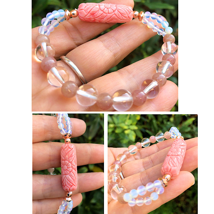 楽天市場】ピンクコーラル(桃色珊瑚）天珠型 お花彫り 天然石デザイン