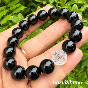 【魔よけの宝石】モリオン(黒水晶)&水晶回紋珠 12mm天然石ブレスレット パワーストーンブレスレット ユニセックス マニ車 チベット仏教