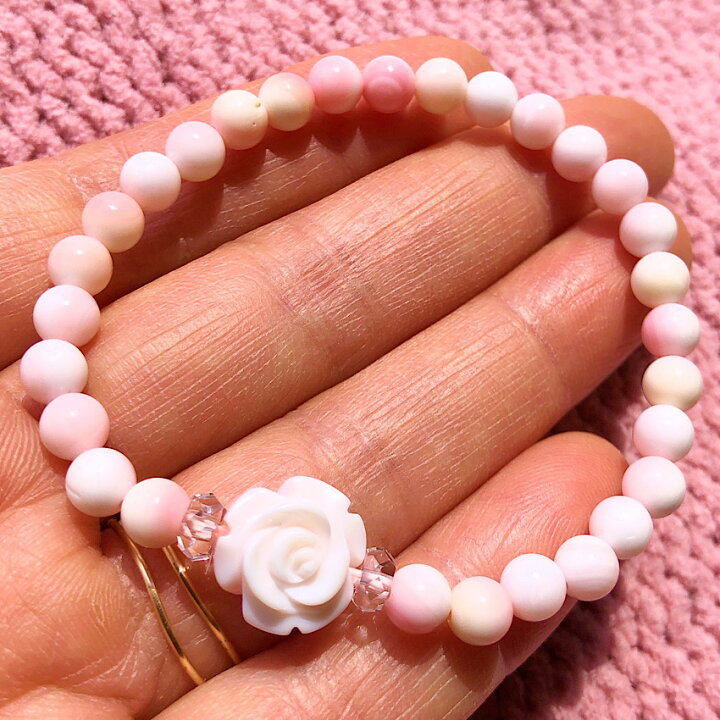 薔薇クイーンコンクシェルブレスレット立体薔薇マニ車彫刻D57 天然色無染色 