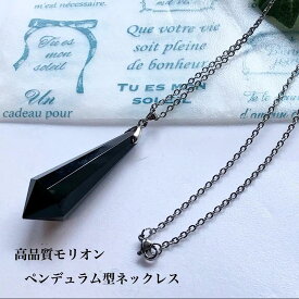 【神秘の宝石】極上モリオンペンデュラム型ネックレス ステンレスチェーン 50cm 金属アレルギー対応　パワーストーンネックレス　お守りネックレス　ユニセックス　男女兼用