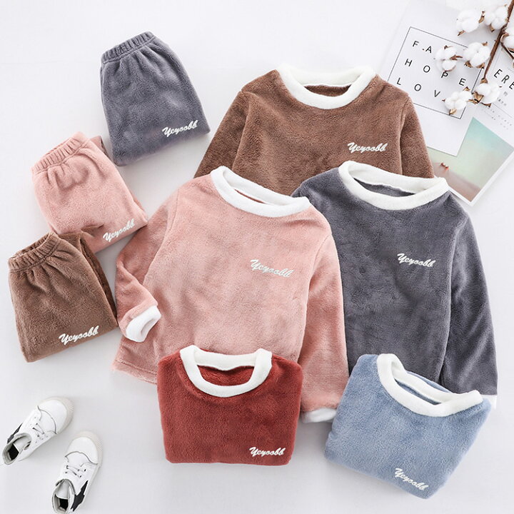 楽天市場 パジャマ キッズ 子供服 男女兼用 冬 ルームウェア 厚手 パジャマ モコモコ 可愛い 長袖 フランネル セットアップ 部屋着 柔らかい 防寒着 秋冬 5色選べる Harumicorp楽天市場店