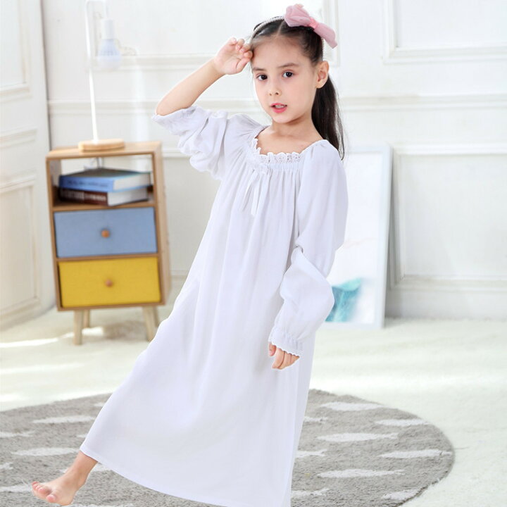 楽天市場 パジャマ ワンピース キッズ 長袖 子供服 女の子 部屋着 寝間着 ルームウェア 寝巻き ロング丈 スウィート 春秋 新作 姫系 レース チュール パジャマ 可愛い Harumicorp楽天市場店