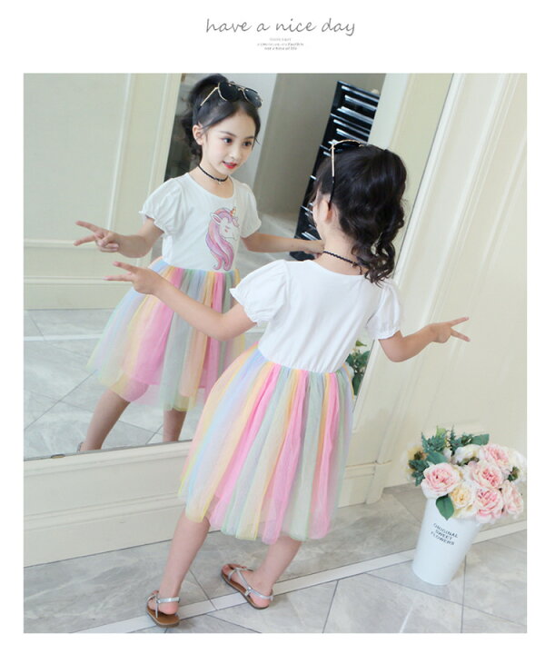 チュール ワンピース コットン かわいい 女児 フリル ふわふわ プチプラワンピース ガールズ 半袖 ベビー キッズ 切り替え 星柄