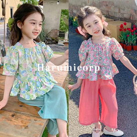 セットアップ キッズ 女の子 ベビー服 トップス ガウチョパンツ 子供服 上下セット おしゃれ 可愛い 韓国こども服 春 夏 ジュニア 入学 入園 誕生日 プレゼント ナチュラル シンプル 幼稚園 140cm 130 120 110 100 90