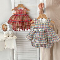 セットアップ キッズ ベビー服 女の子 tシャツ チェック柄ベスト綿 ロンパース 新生児 赤ちゃん 子供服 …