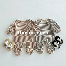 2色 ロンパース 長袖 ベビー服 綿100％ カバーオール キッズ 女の子 男の子 ボーダー 新生児 服 春秋冬 子供服 ボディスーツ 長ズボン 韓国 可愛い 洋服 パジャマ ルームウェア 部屋着 退院着 赤ちゃん 保育園 66cm 73cm 80cm 90cm 出産祝い プレゼント