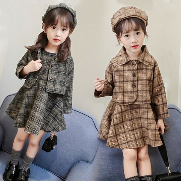 楽天市場 2色 韓国子供服 3点セット 春秋 ワンピース コート ベレー帽 長袖 チェック柄 切り替え セットアップ ゆったり リゾート 女の子 キッズ フォーマル こども 可愛い 卒園式 入学式 Harumicorp楽天市場店