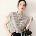 ブラウス レディース 半袖 40代 30代 オフィス 夏服 トップス シャツ ストライプ シフォン おしゃれ きれいめ 大きいサイズ カジュアル ゆったり シンプル 韓国風 可愛い 大人 通勤 OL 上品 着痩せ 新品 50代 20代 M L LL