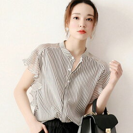 ブラウス レディース 半袖 40代 30代 オフィス 夏服 トップス シャツ ストライプ シフォン おしゃれ きれいめ 大きいサイズ カジュアル ゆったり シンプル 韓国風 可愛い 大人 通勤 OL 上品 着痩せ 新品 50代 20代 M L LL
